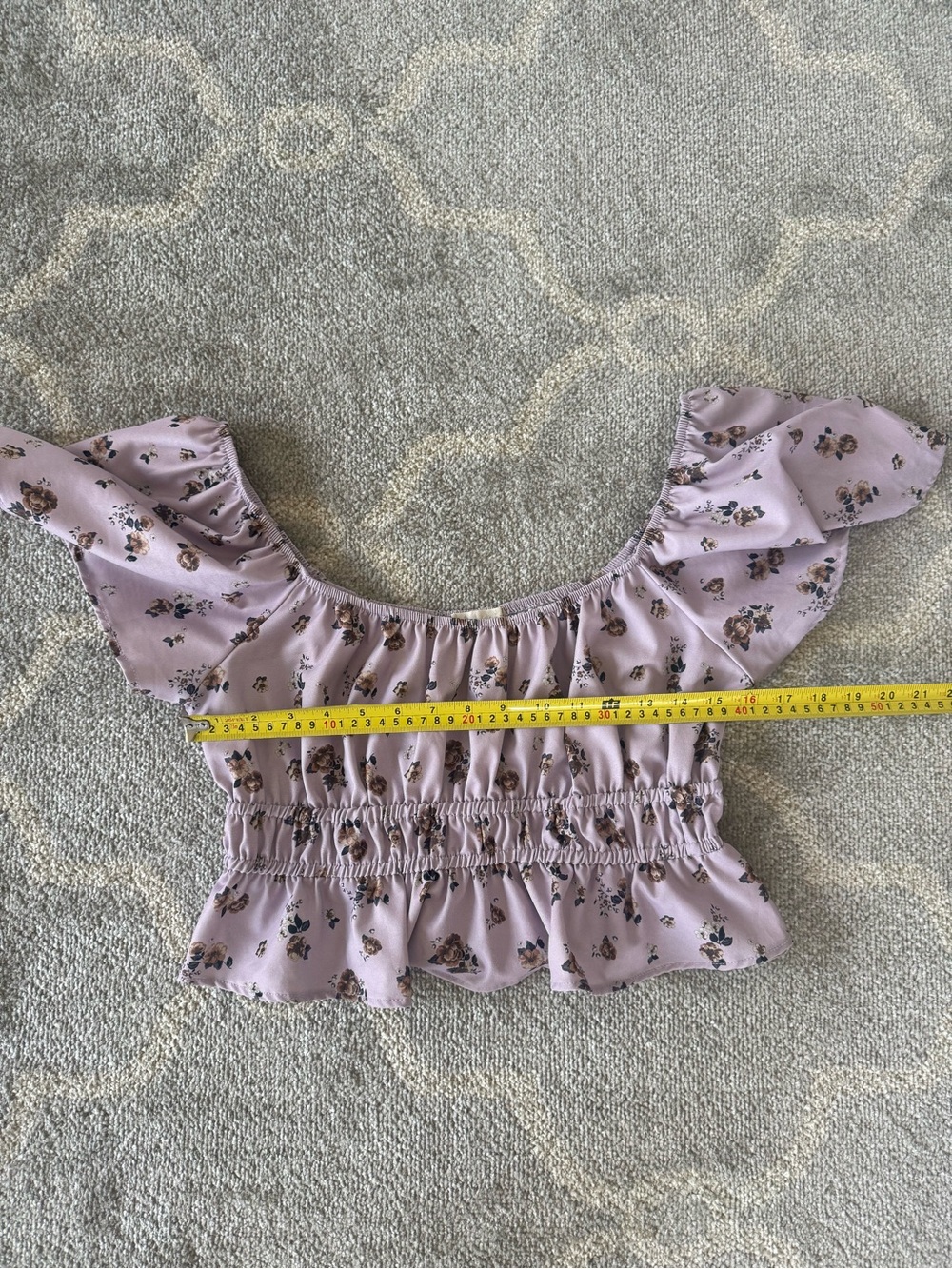 Altar'd State Lavender Floral Smocked Off-Shoulder Crop Top - Picture 6 of 8